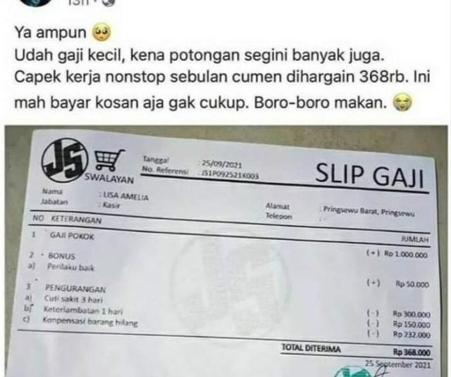 Viral Pegawai Swalayan di Lampung Curhat Gaji Dipotong hingga Sisa Rp 368 Ribu
