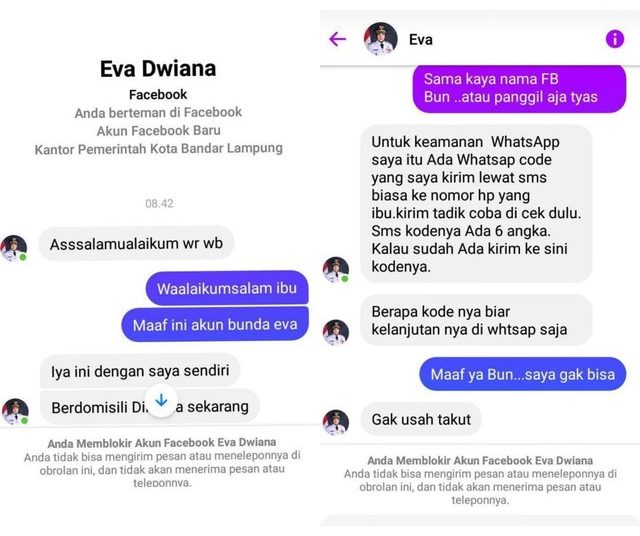 Akun FB Palsu Walkot Bandar Lampung Minta OTP, Eva Dwiana Imbau Warga Hati-hati