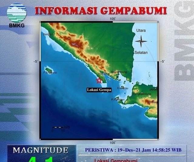 Gempa 4.1 Magnitudo Getarkan Tanggamus, Lampung